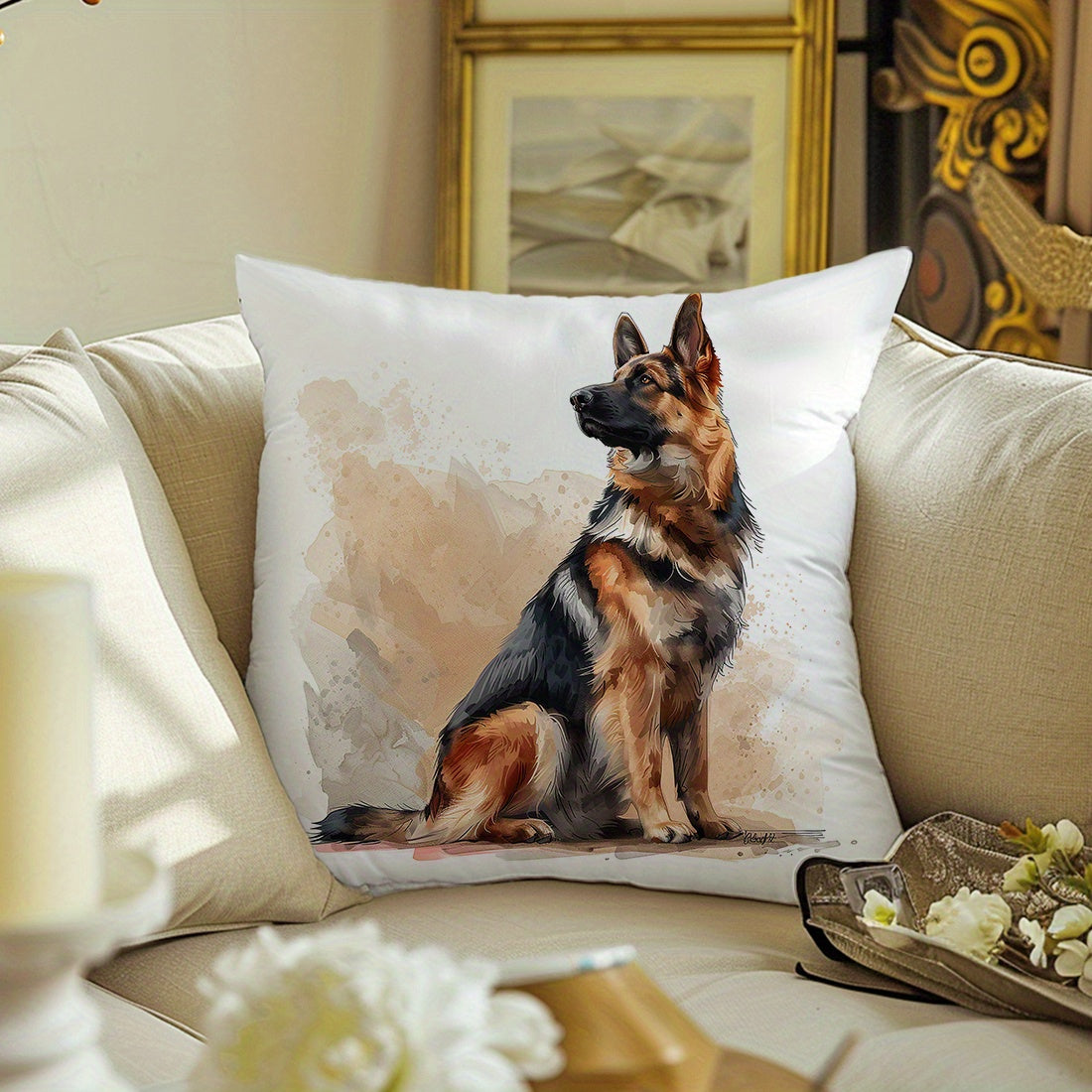 Contemporary German Shepherd Dog Portrait Throw Pillow Cover