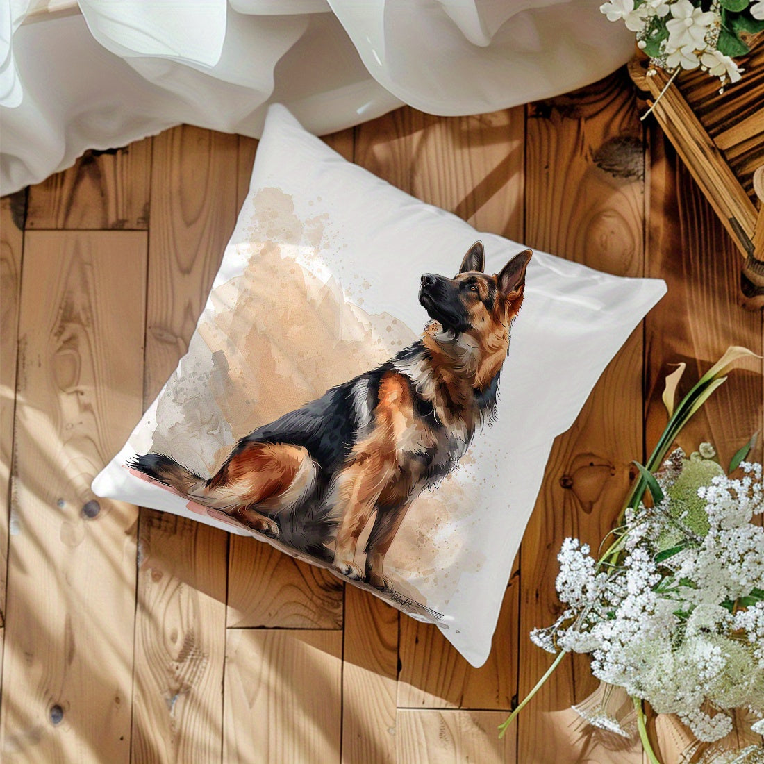 Contemporary German Shepherd Dog Portrait Throw Pillow Cover