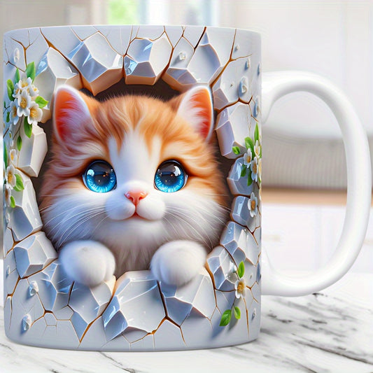 Cute Cat in Floral Crack 3D UV DTF Decal